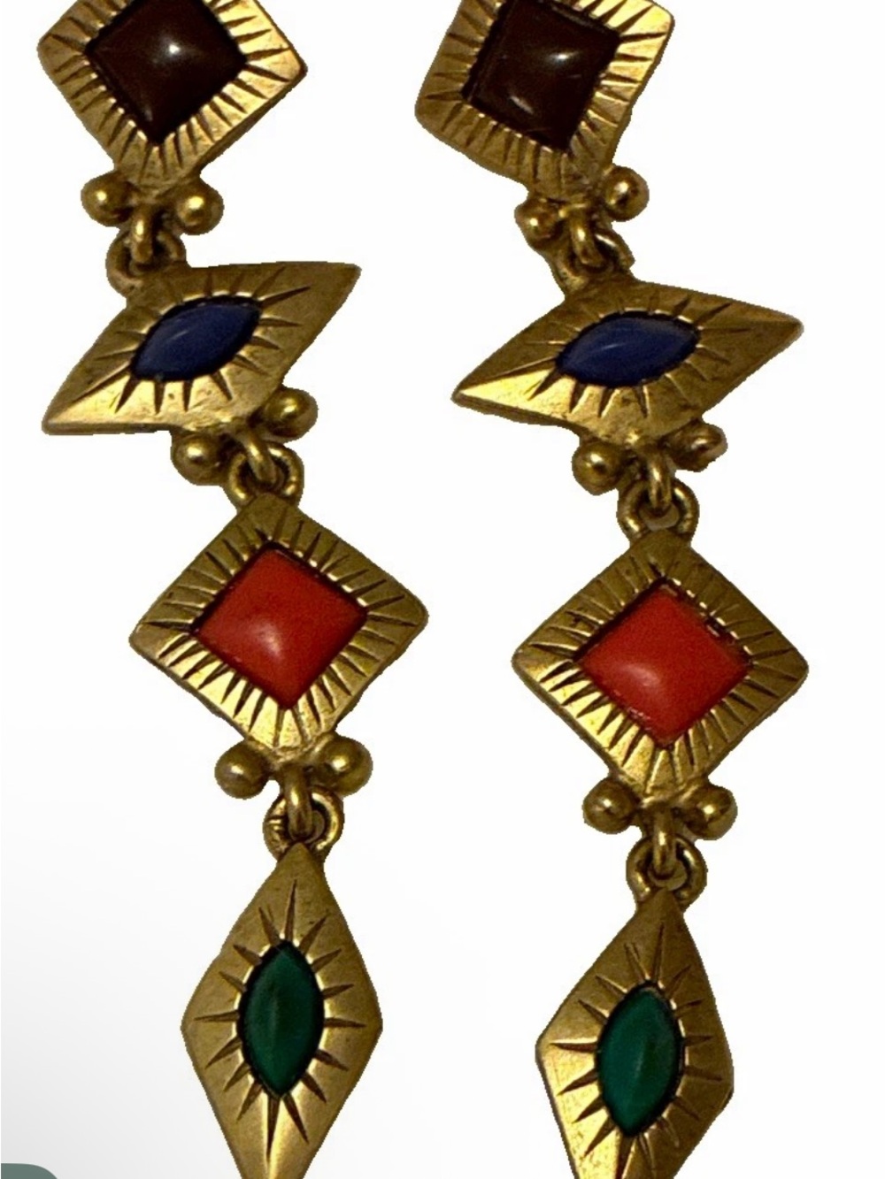 Gold-Tone Drop Earrings with Multicolor Gem Accents